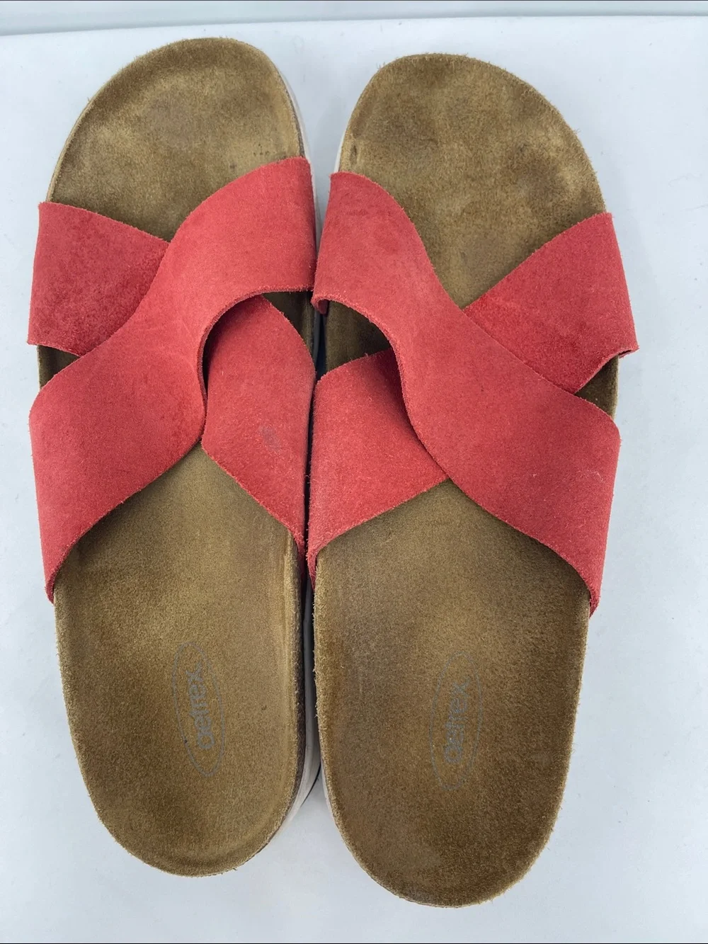 AETREX Comfort Suede Crossband Slide Sandals - Red WOMENS SIZE 10.5-11 LEATHER